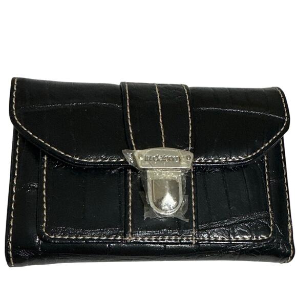 Liz Claiborne Black Tri-fold Leather Luxury Wallet Snap Closure Zipper NWT - Picture 1 of 15